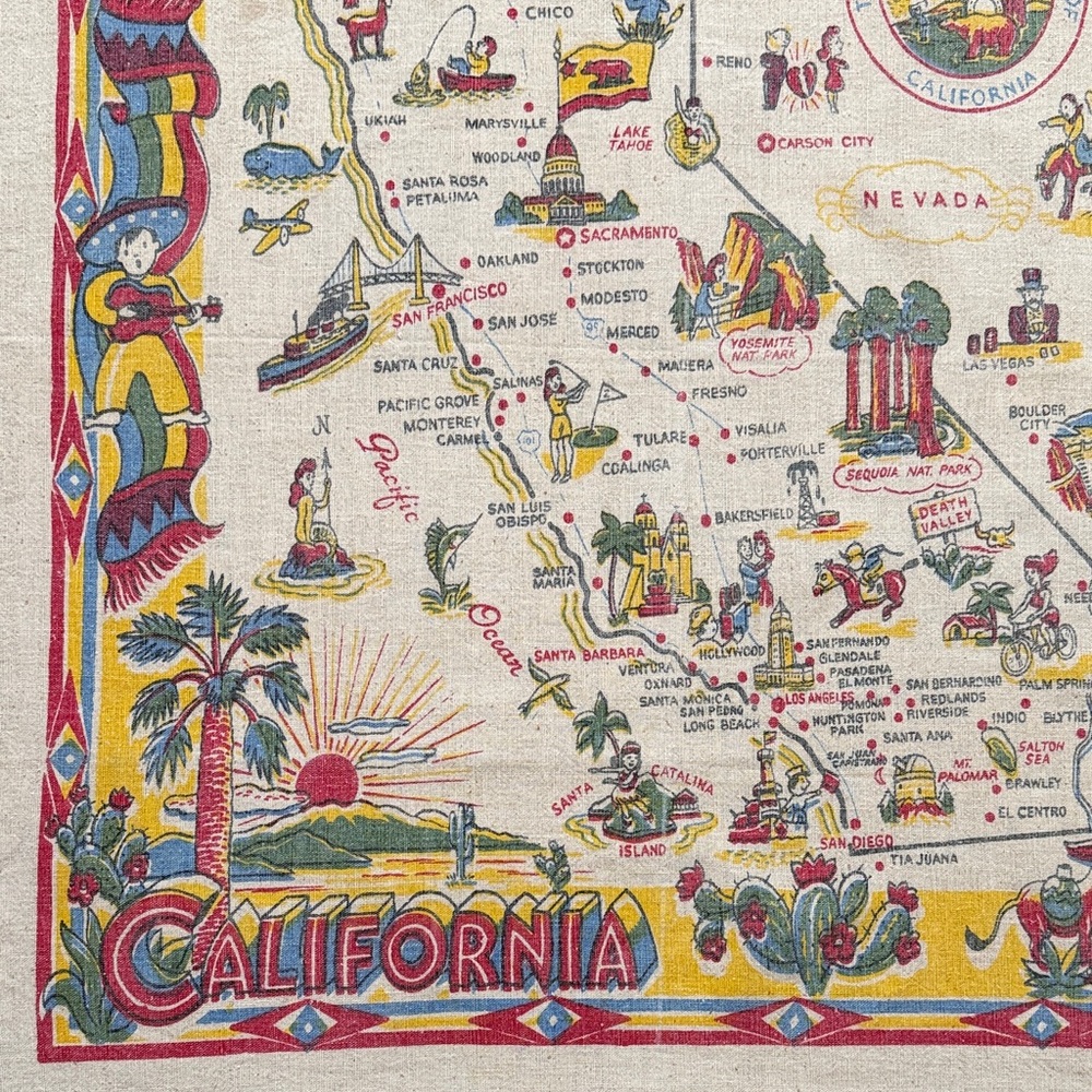 Vintage California Map Linen Tapestry - Picture 4 of 6